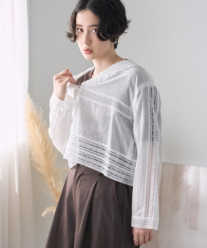 蕾絲水手領襯衫