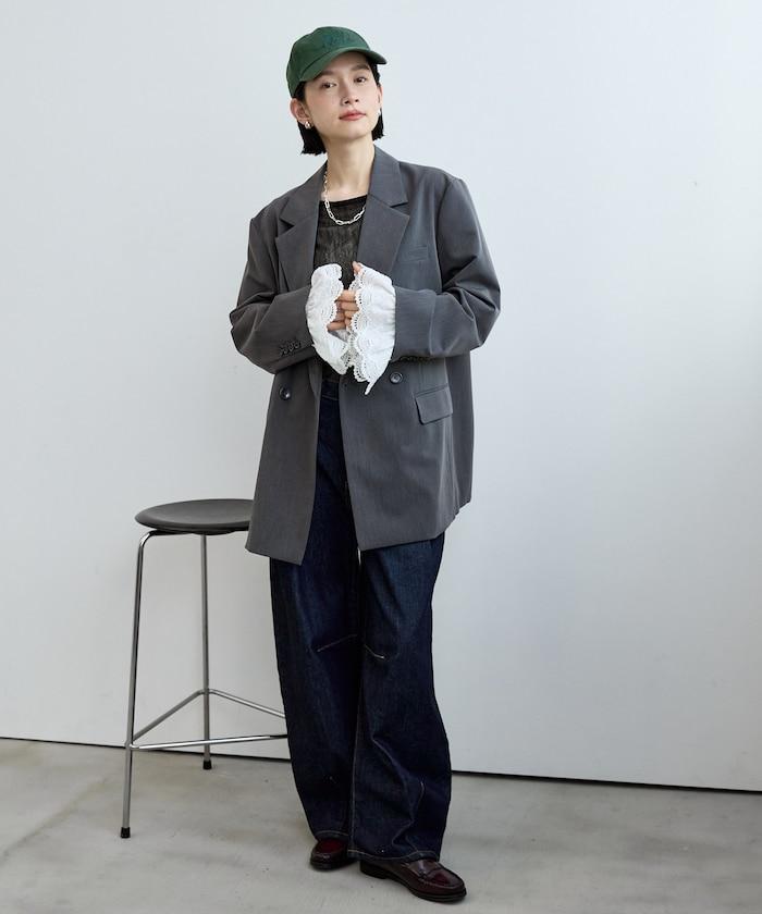 袖レース 蕾絲拼接 雙排扣 西裝外套