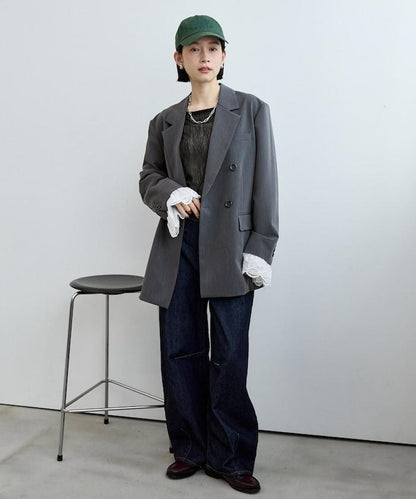 袖レース 蕾絲拼接 雙排扣 西裝外套