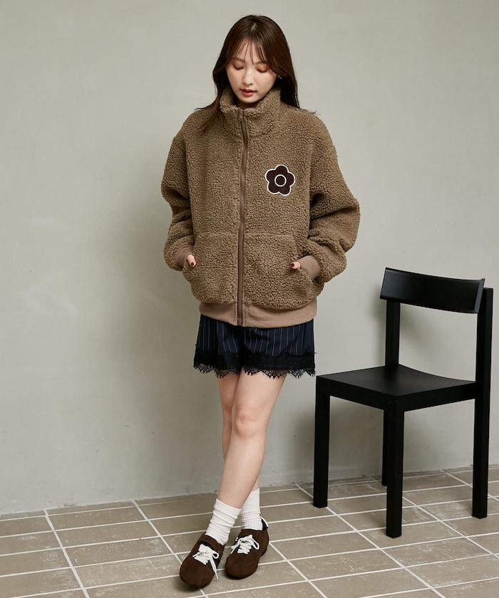 MARY QUANT × PUBLUX 聯名款 刺繡花朵圖案絎縫絨面夾克 外套 女