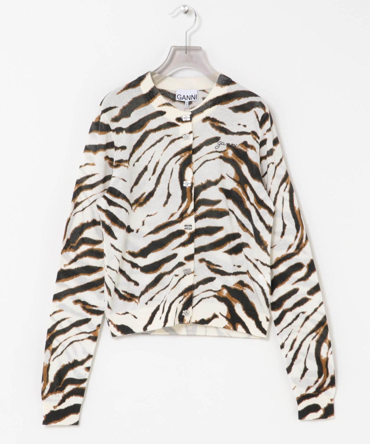 GANNI SHEER PRINTED COTTON CARDIGAN