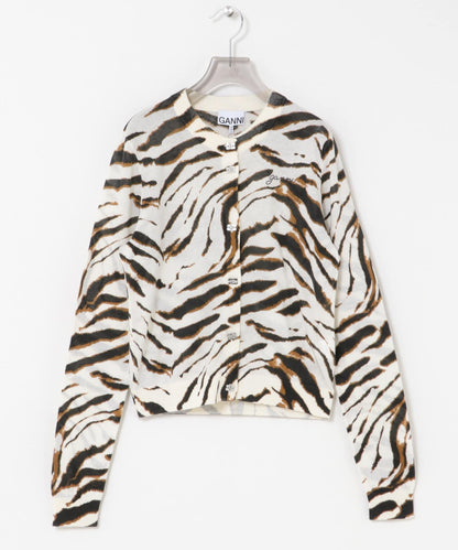 GANNI SHEER PRINTED COTTON CARDIGAN