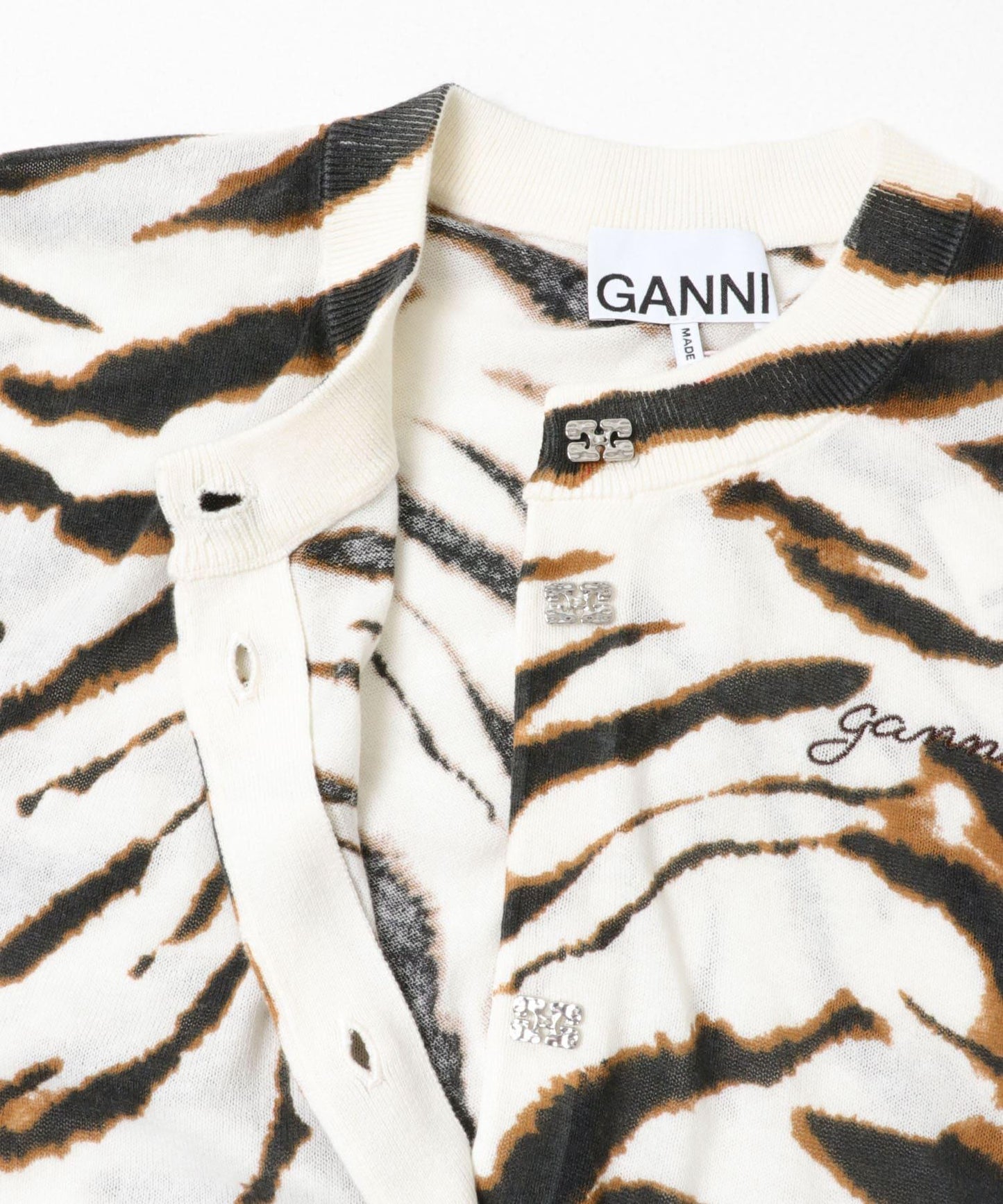 GANNI SHEER PRINTED COTTON CARDIGAN