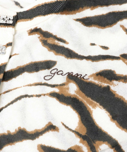 GANNI SHEER PRINTED COTTON CARDIGAN