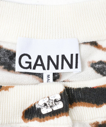 GANNI SHEER PRINTED COTTON CARDIGAN