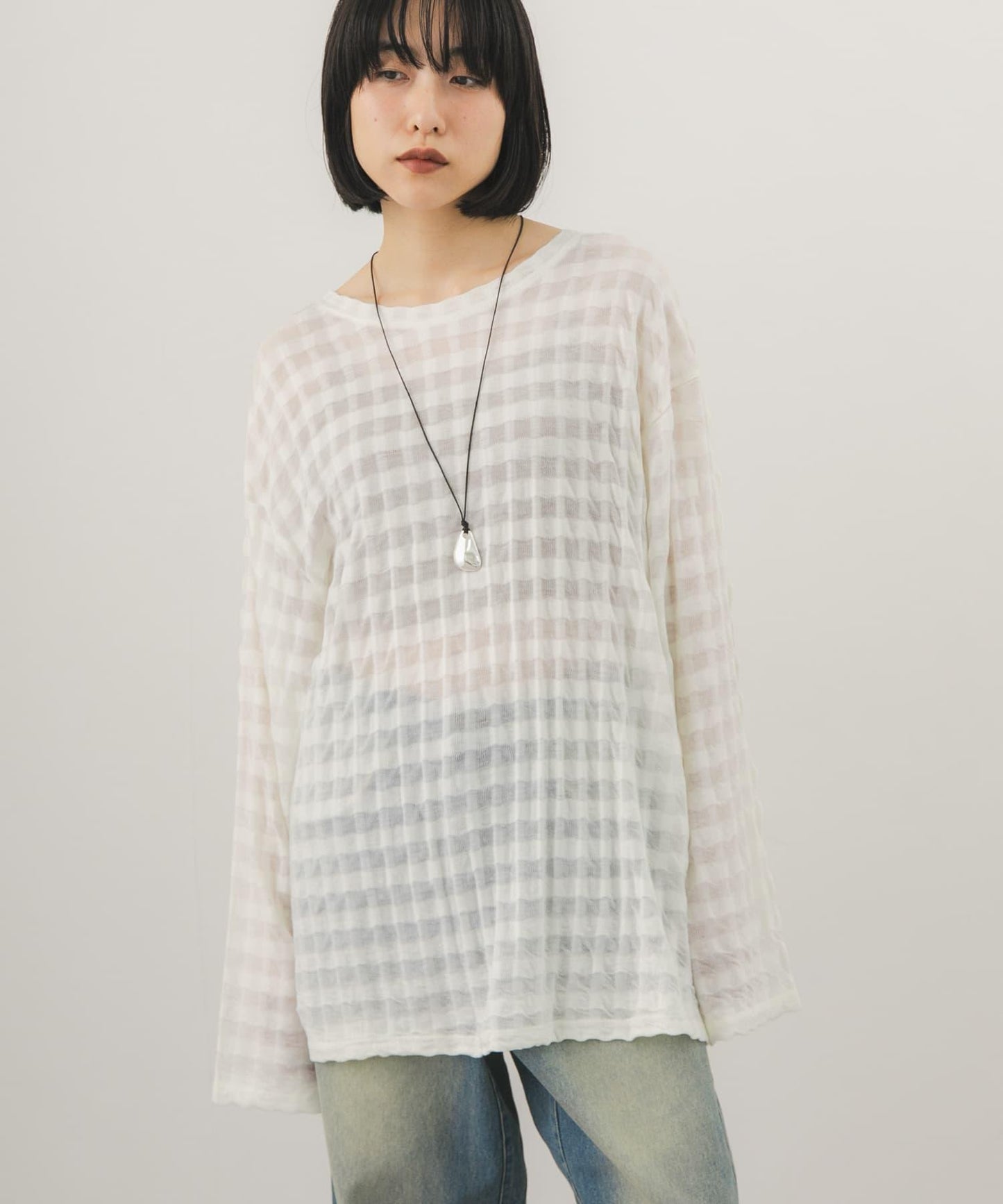 シャドーチェック ルーズロンTEE