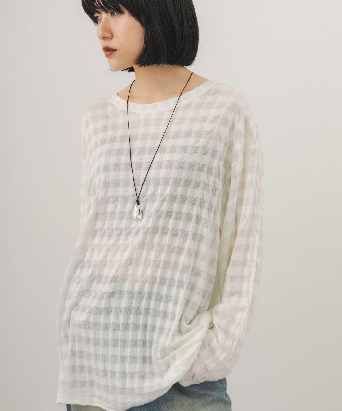 シャドーチェック ルーズロンTEE