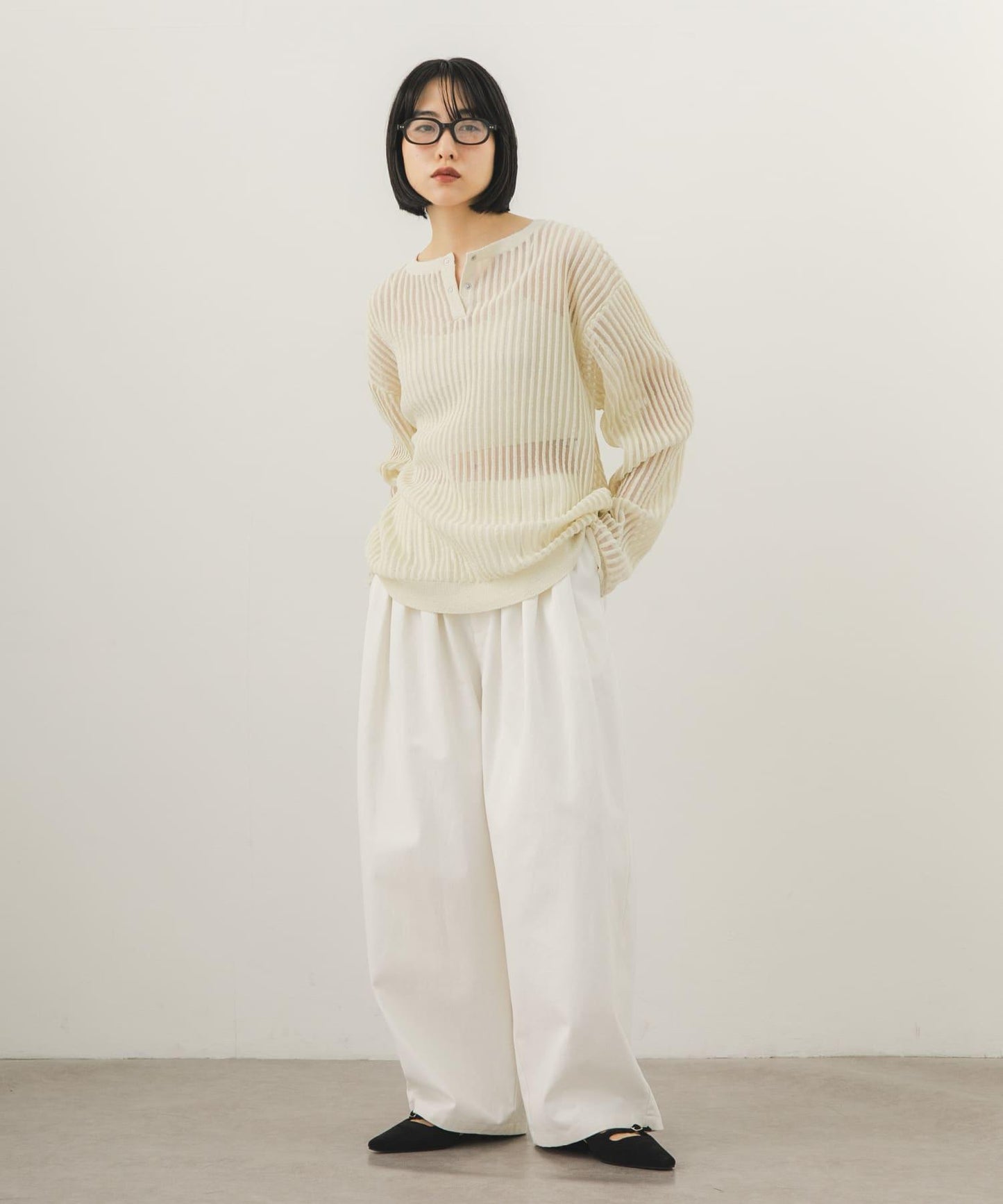 2WAYヘンリーネックシアーニット