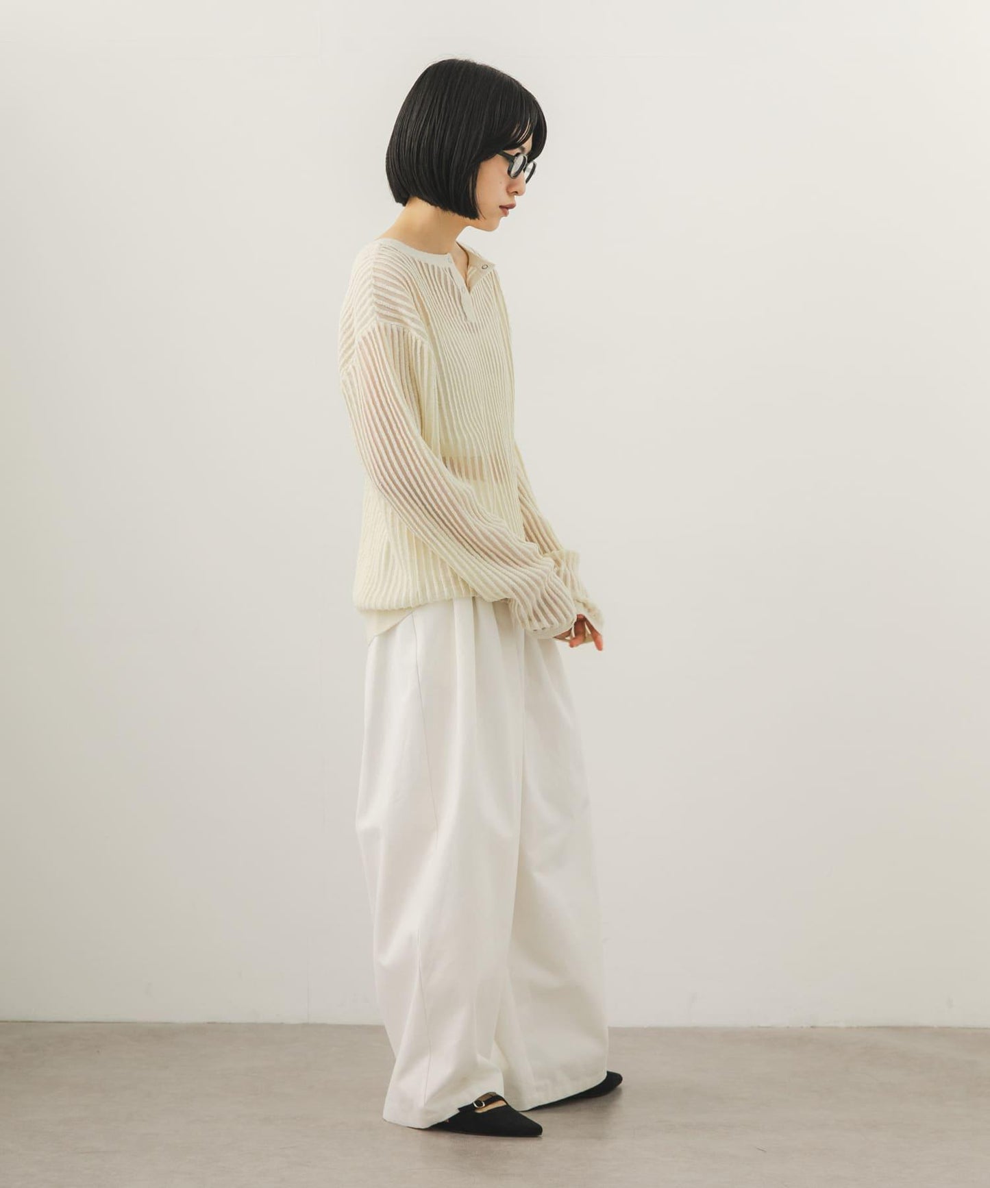 2WAYヘンリーネックシアーニット