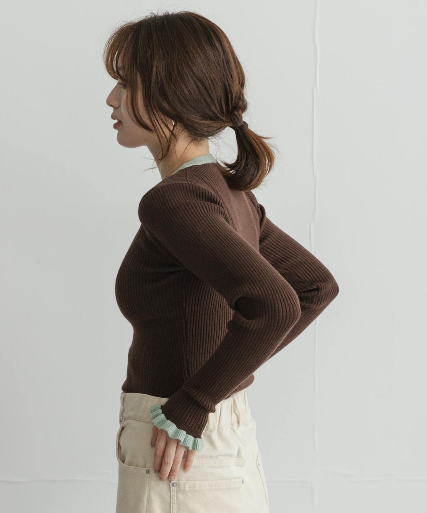 靜電防護 荷葉邊 圓領 羅紋 針織 套頭衫