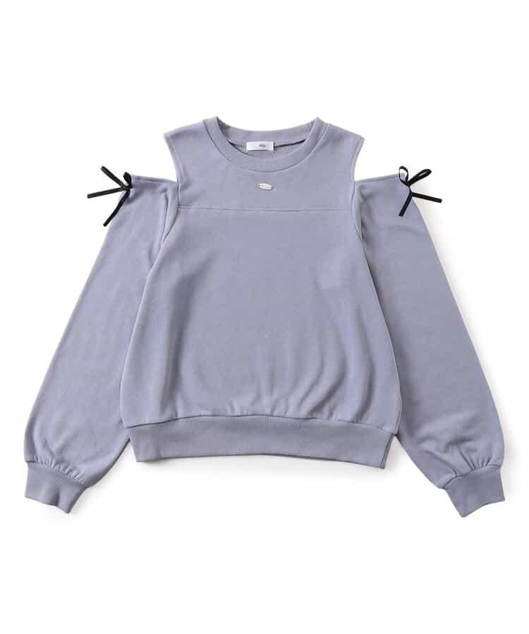 肩開きリボン トレーナー