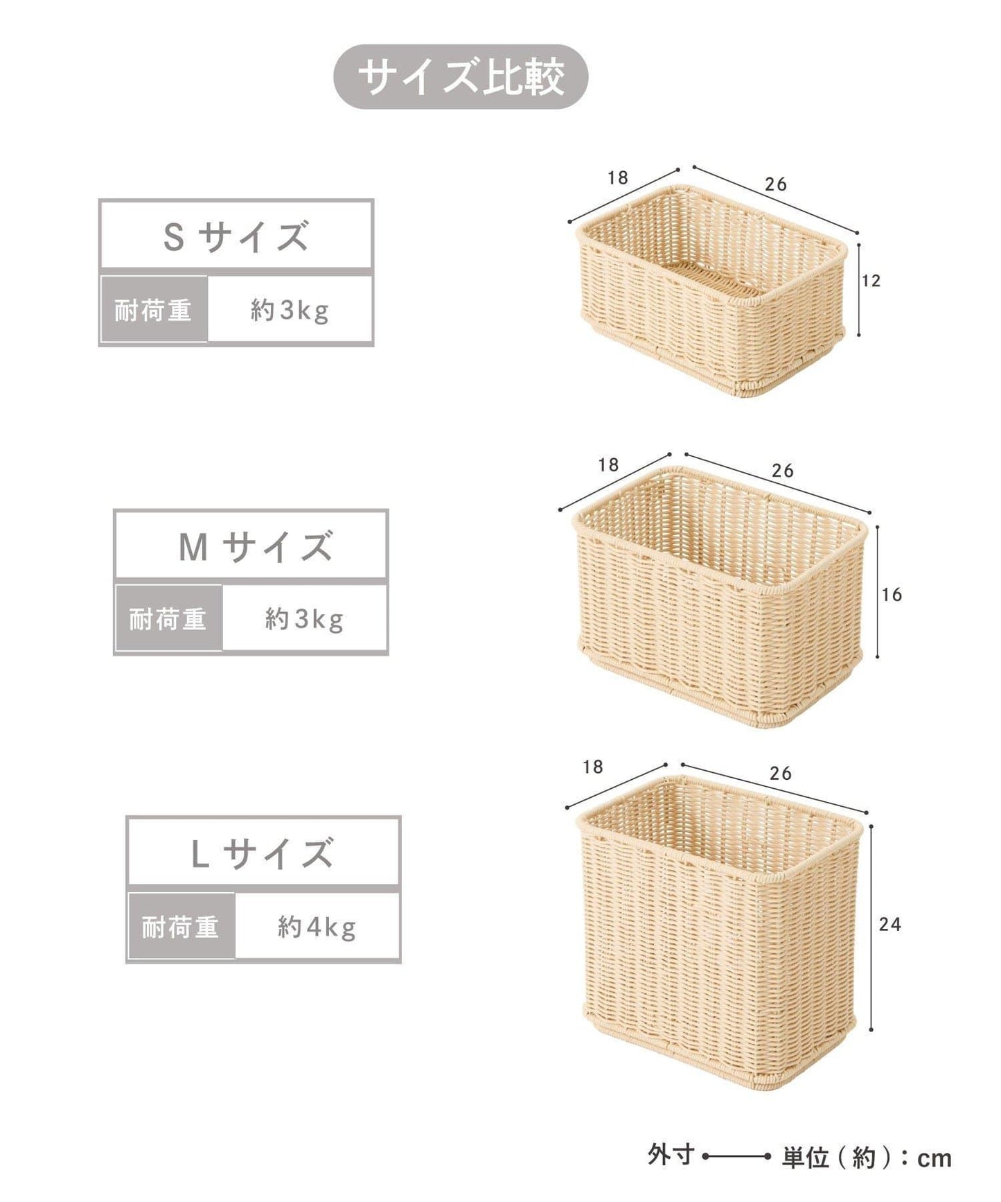 可水洗 PP藤編收納筐 半尺寸 S