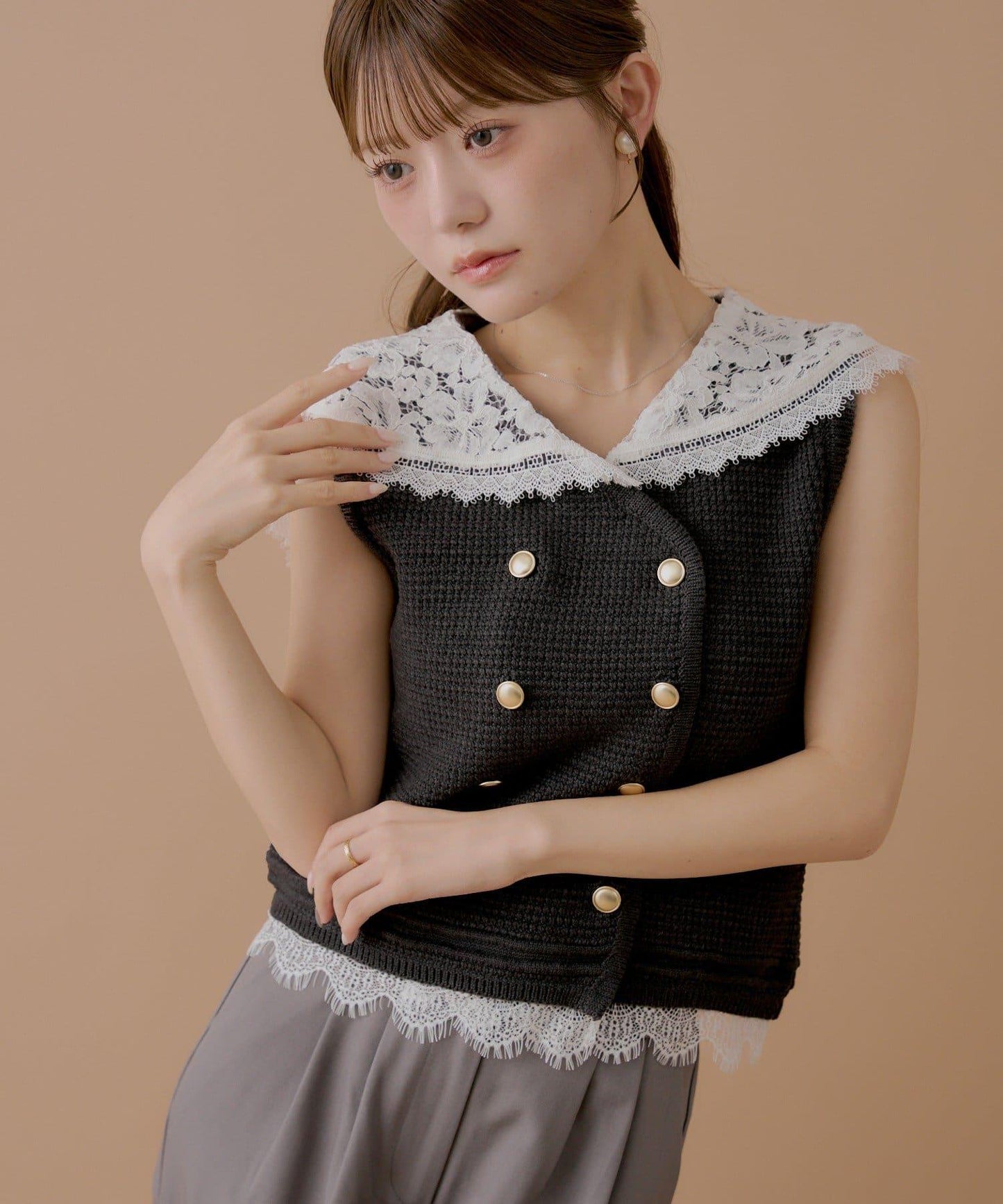 【SALON by Chico】レースセーラーカラーツイードタンク