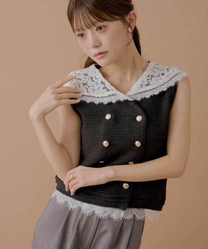 【SALON by Chico】レースセーラーカラーツイードタンク