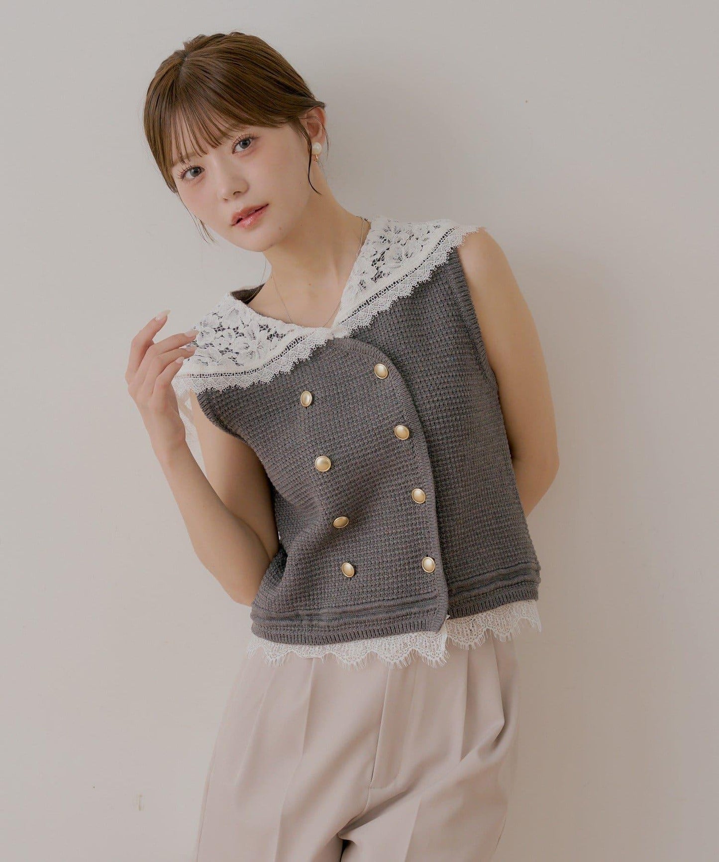 【SALON by Chico】レースセーラーカラーツイードタンク
