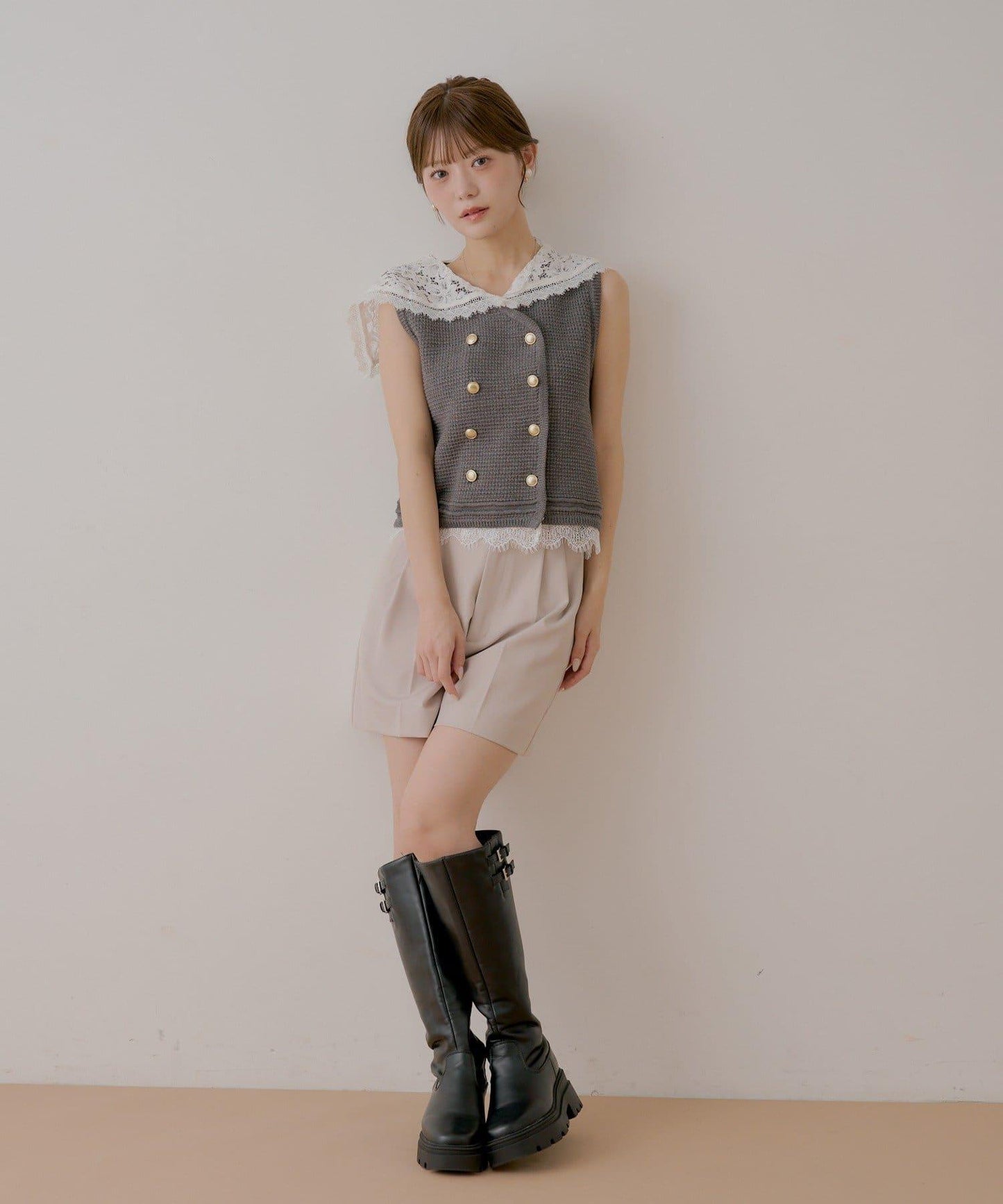 【SALON by Chico】レースセーラーカラーツイードタンク