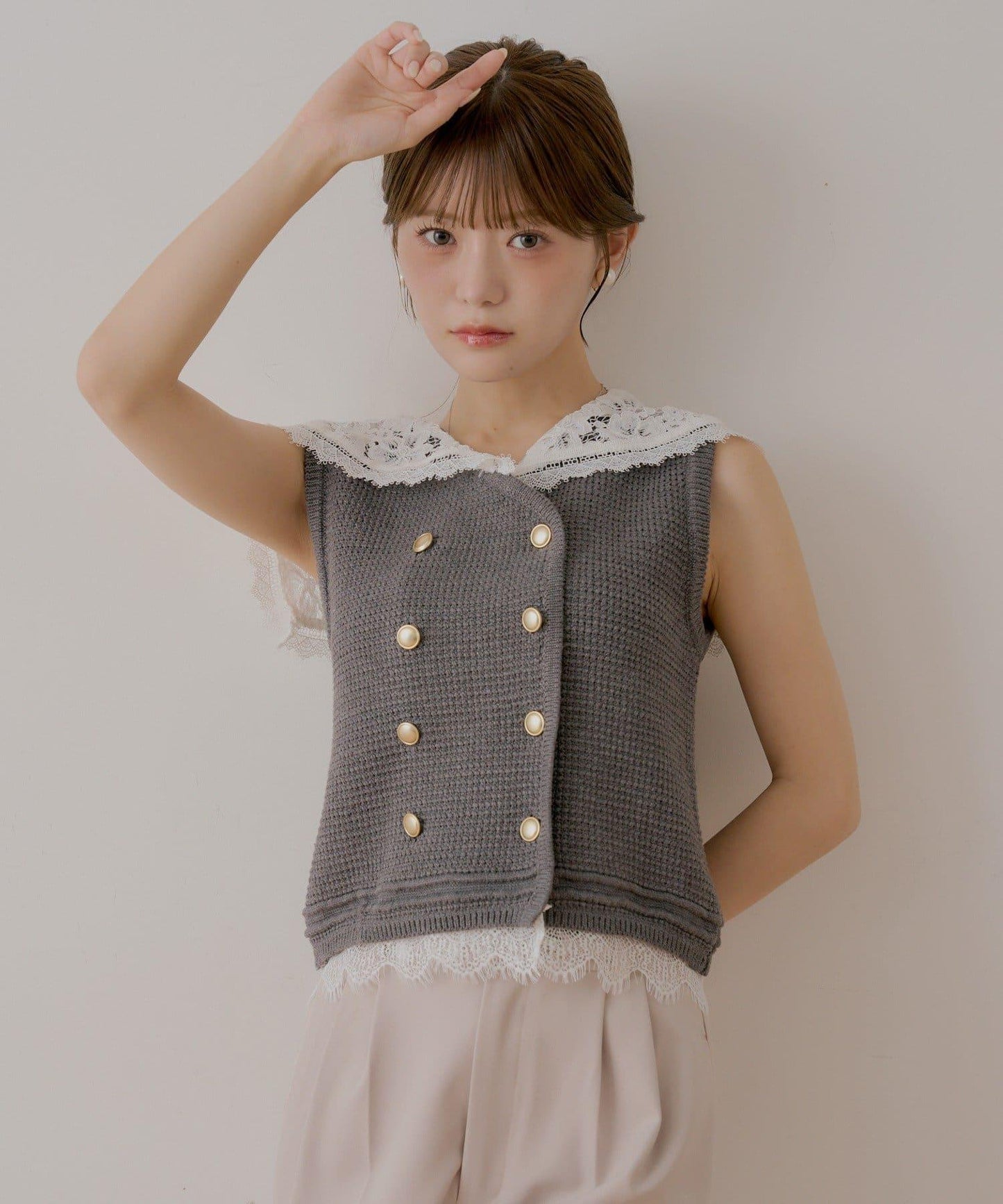 【SALON by Chico】レースセーラーカラーツイードタンク