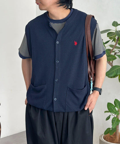 【U.S. POLO ASSN.】圓領針織背心開衫