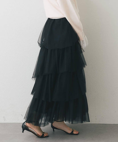 低身長向けPMサイズあり イレヘムティアードチュールスカート