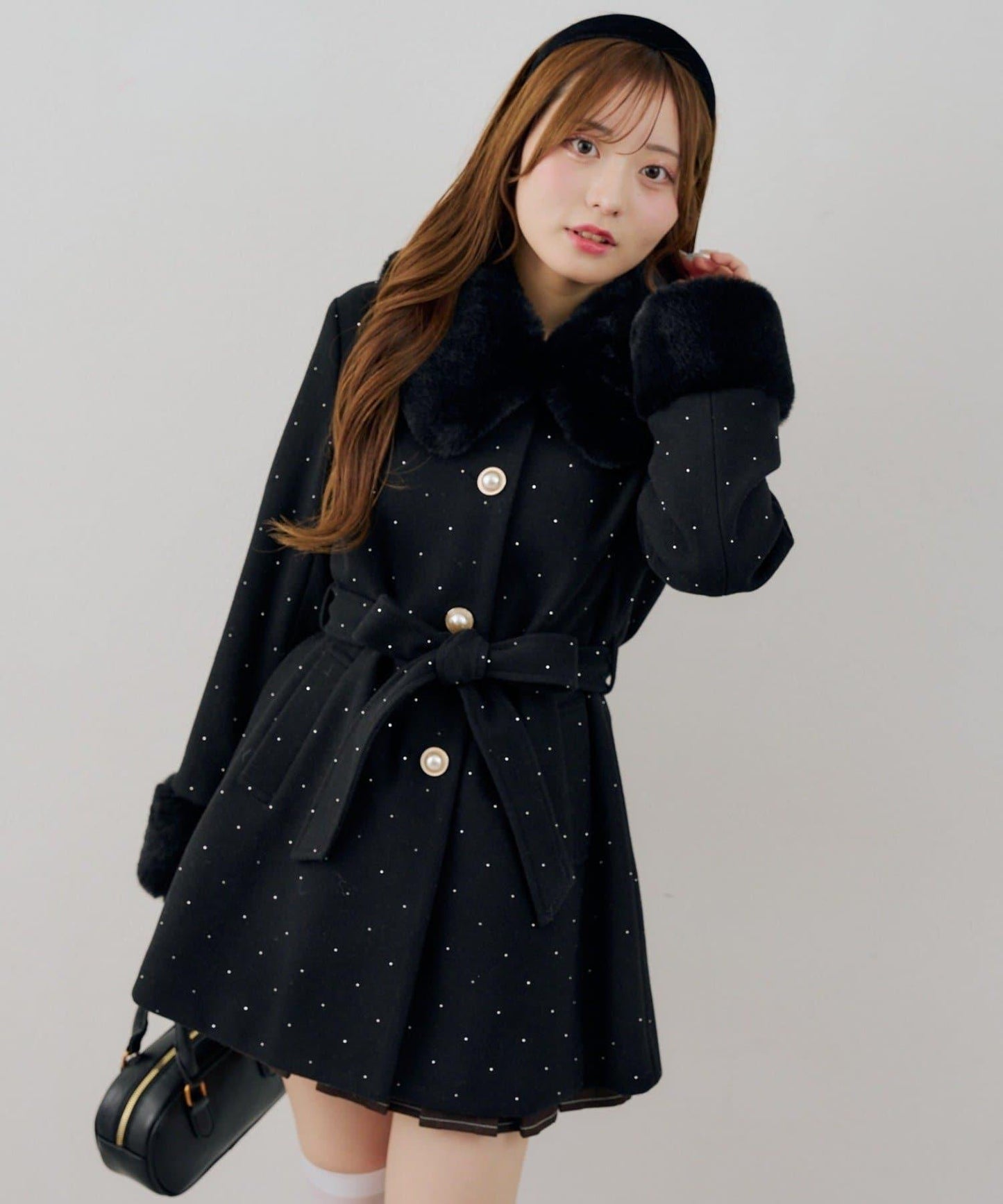 フェイクファー付2wayミドルコート