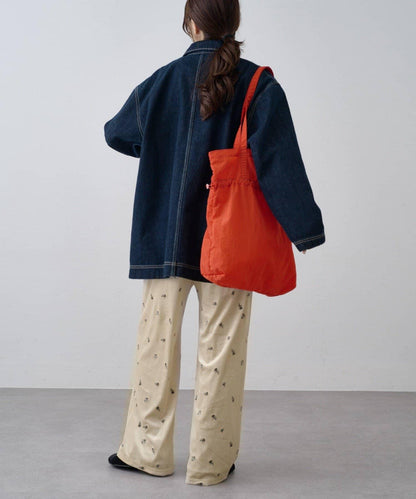 天鵝絨小碎花刺繡闊腿褲