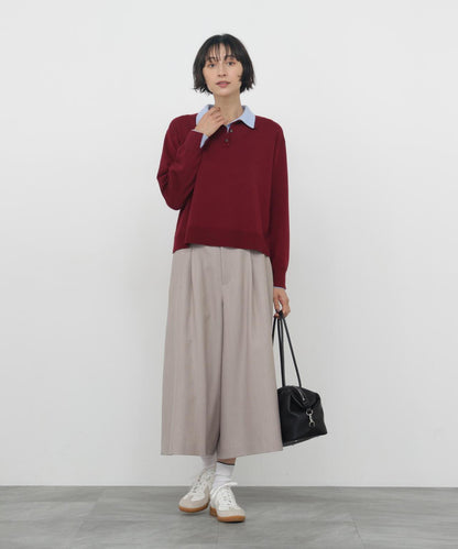 《レイヤード / 洗える》配色ダブル襟 ポロニットプルオーバー