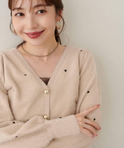 〈mizu〉ミニシャギーハート刺繍ニットカーディガン