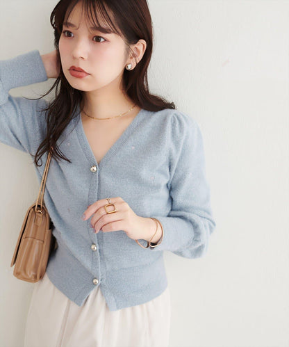 〈mizu〉ミニシャギーハート刺繍ニットカーディガン