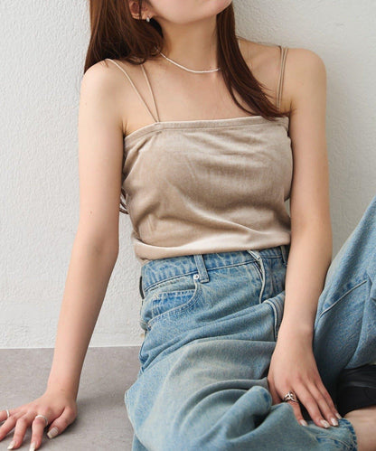 【WEB限定】カップ付ダブルストラップベロアキャミソール