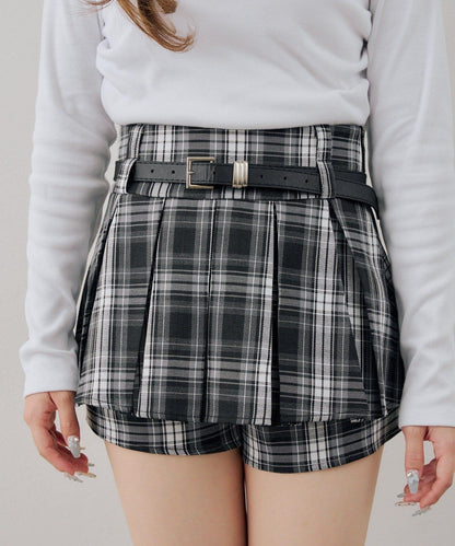 【continuer】ベルト付重ねプリーツミニスカート