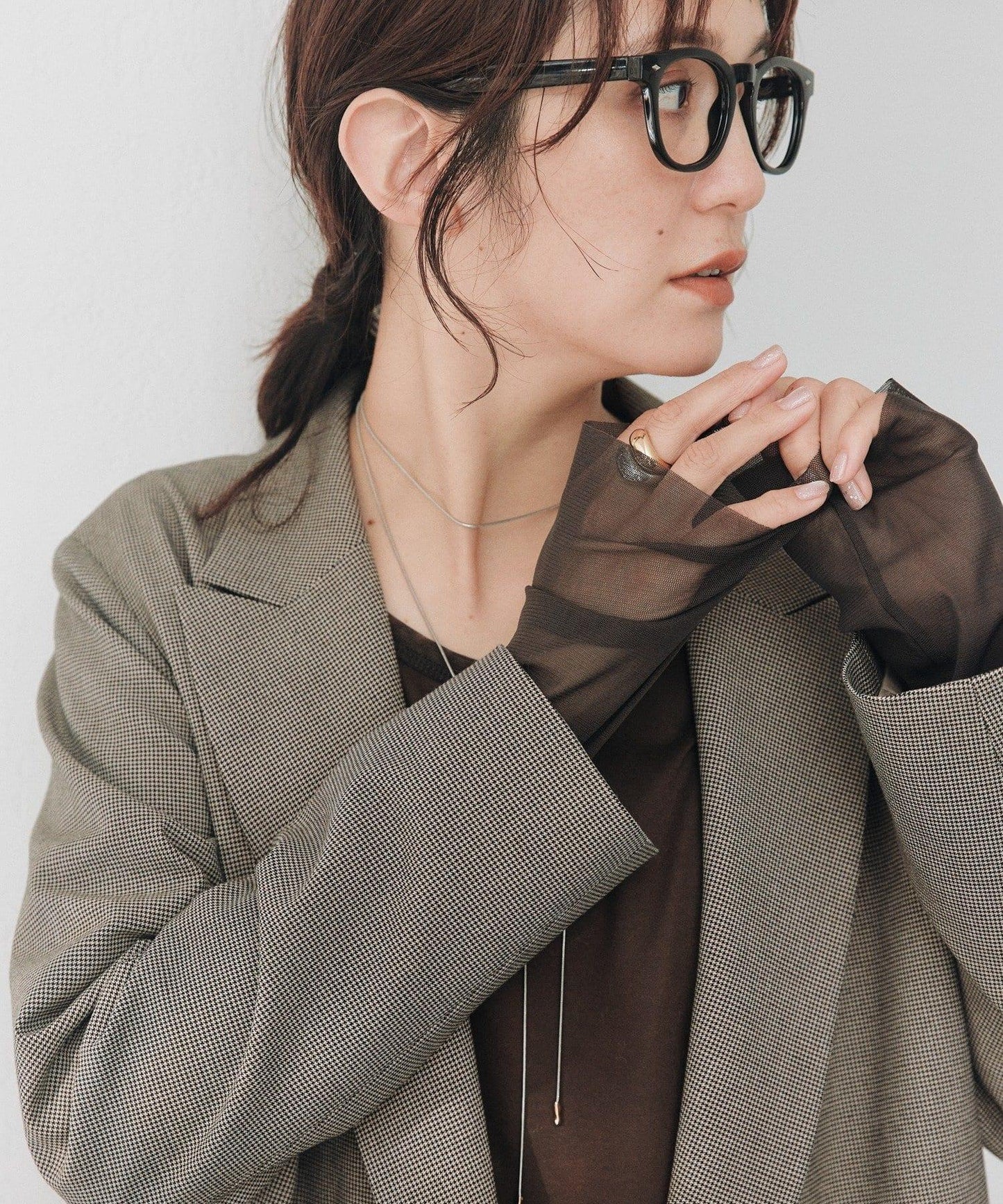 千鳥格翻領西裝外套