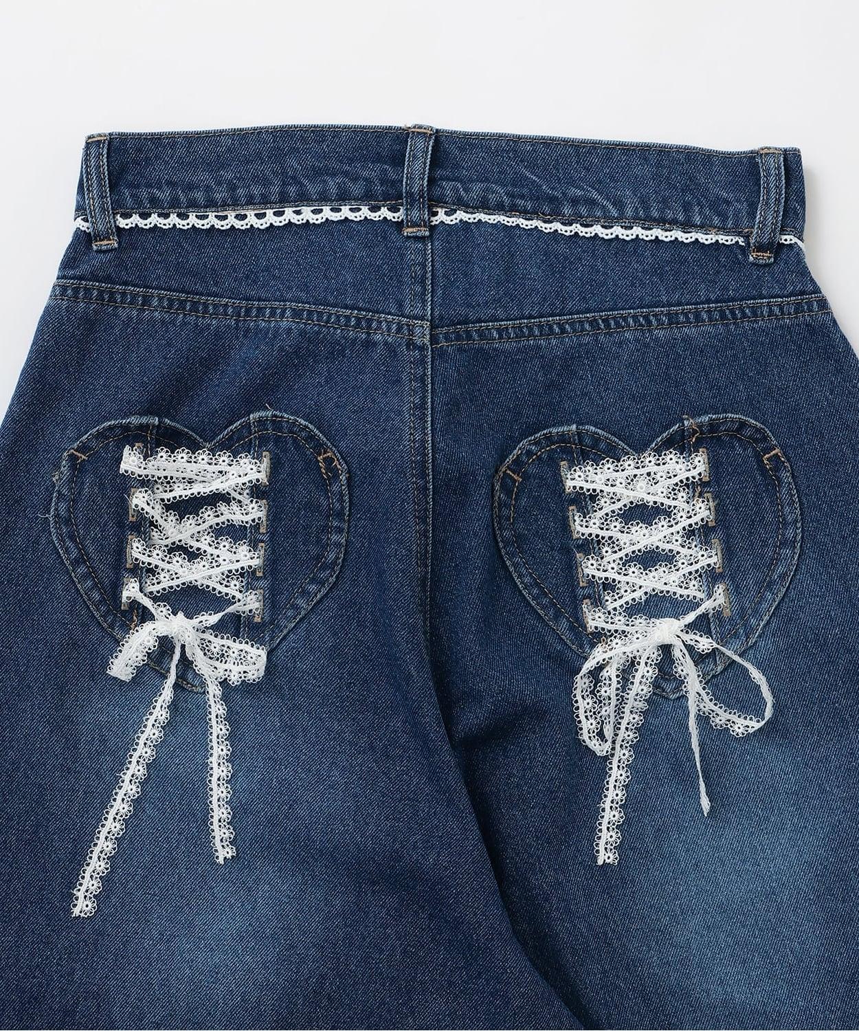 ハートレースアップワイドデニムパンツ