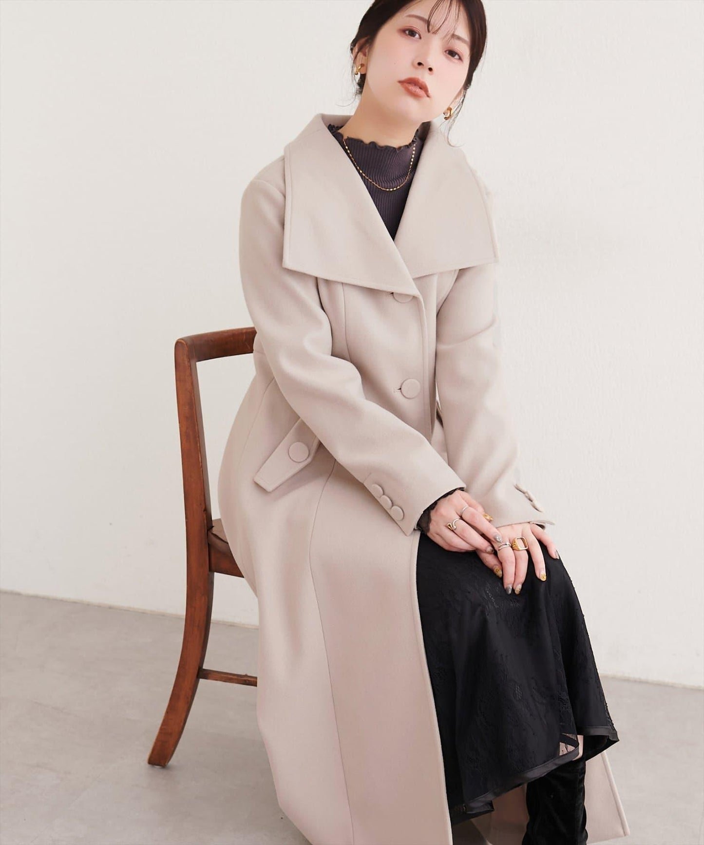 美シルエットフィットフレアコート