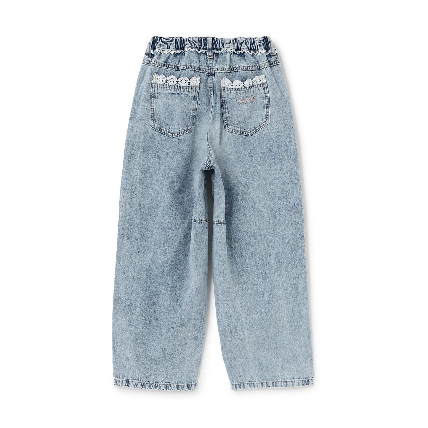 蕾絲拼接長款牛仔褲
