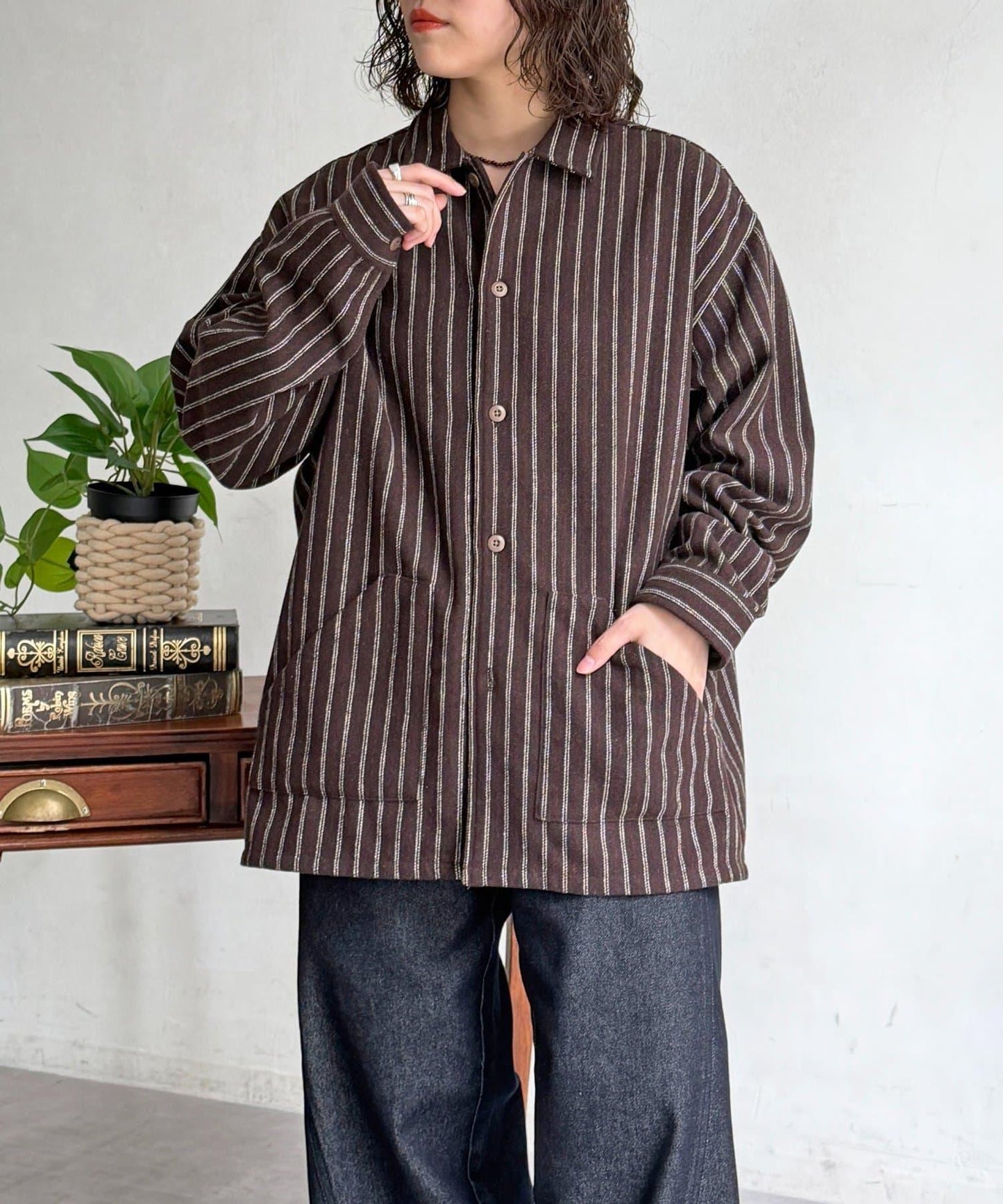 羊毛混條紋襯衫