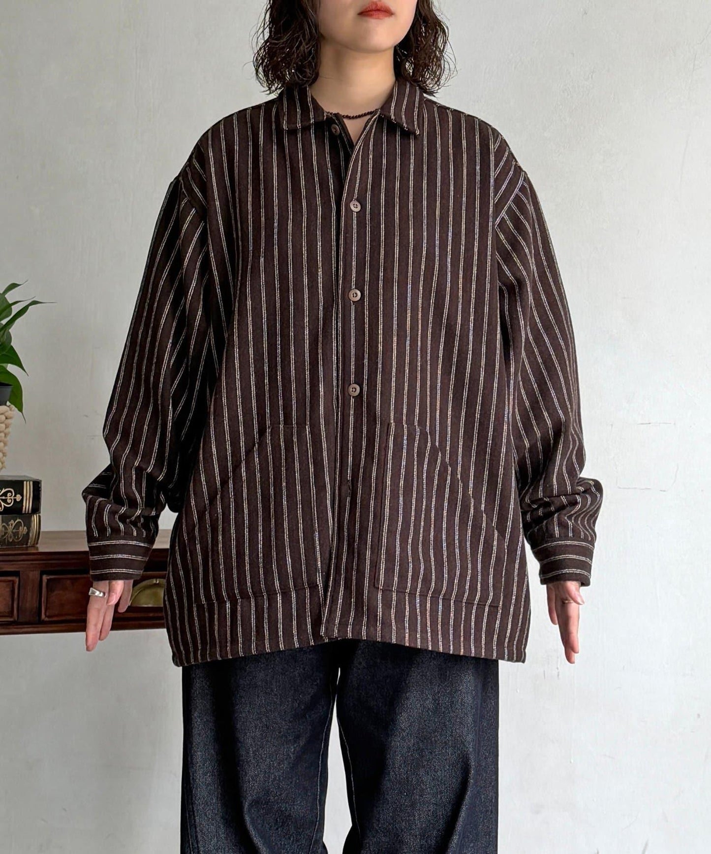 羊毛混條紋襯衫