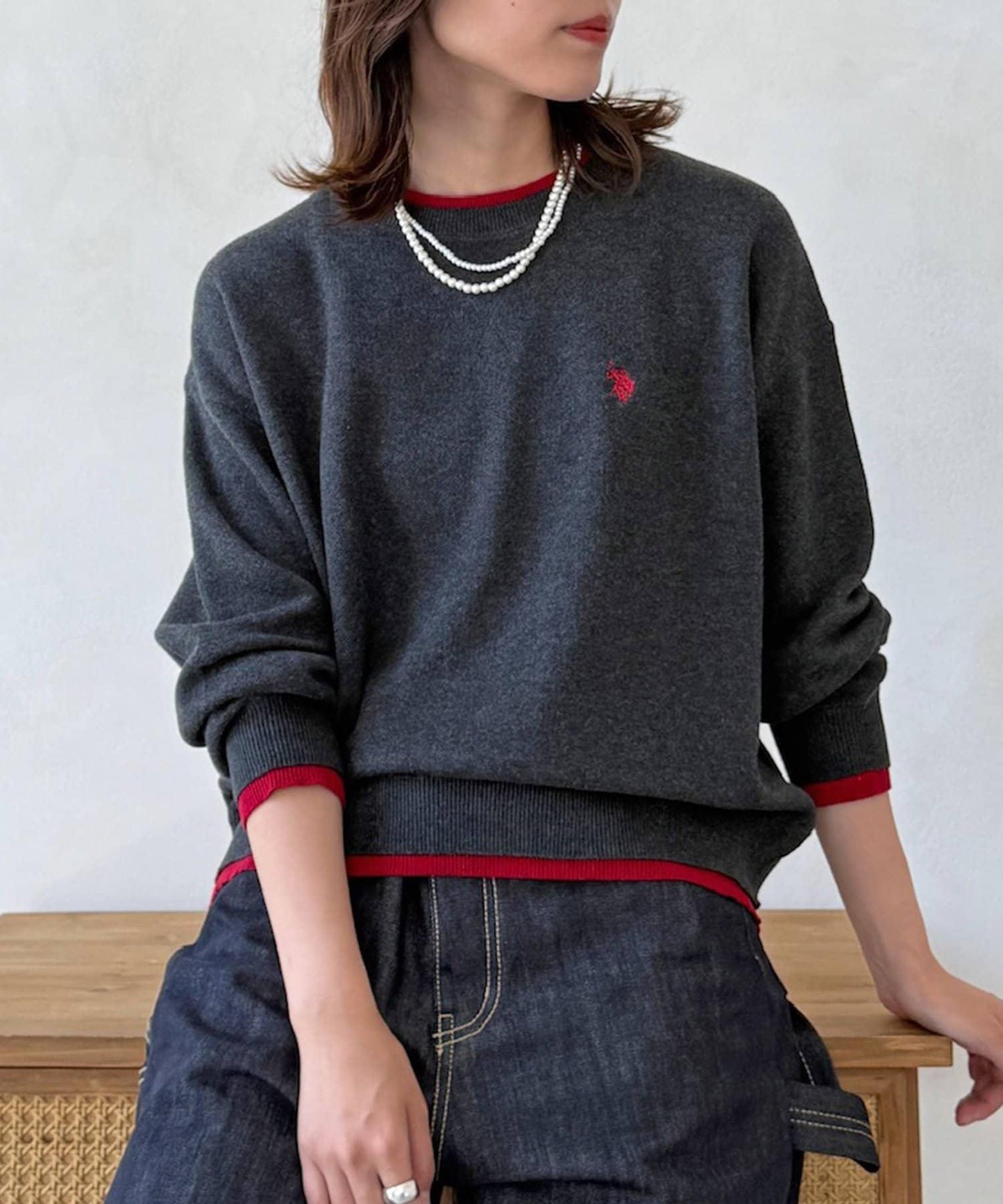 【U.S. POLO ASSN.】フェイクレイヤードスウェットライクニット