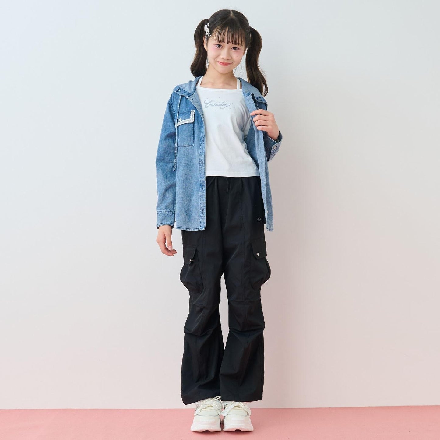 連帽衫×水鑽Logo長袖T恤套裝
