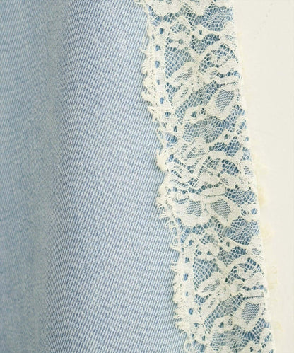 【natural couture】 側邊蕾絲牛仔闊腿褲