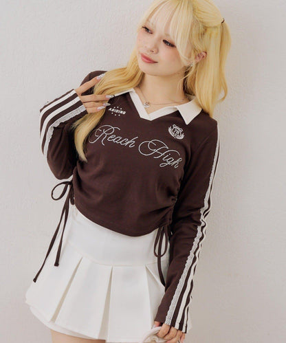 配色襟キラキラロゴサイドドロストTee