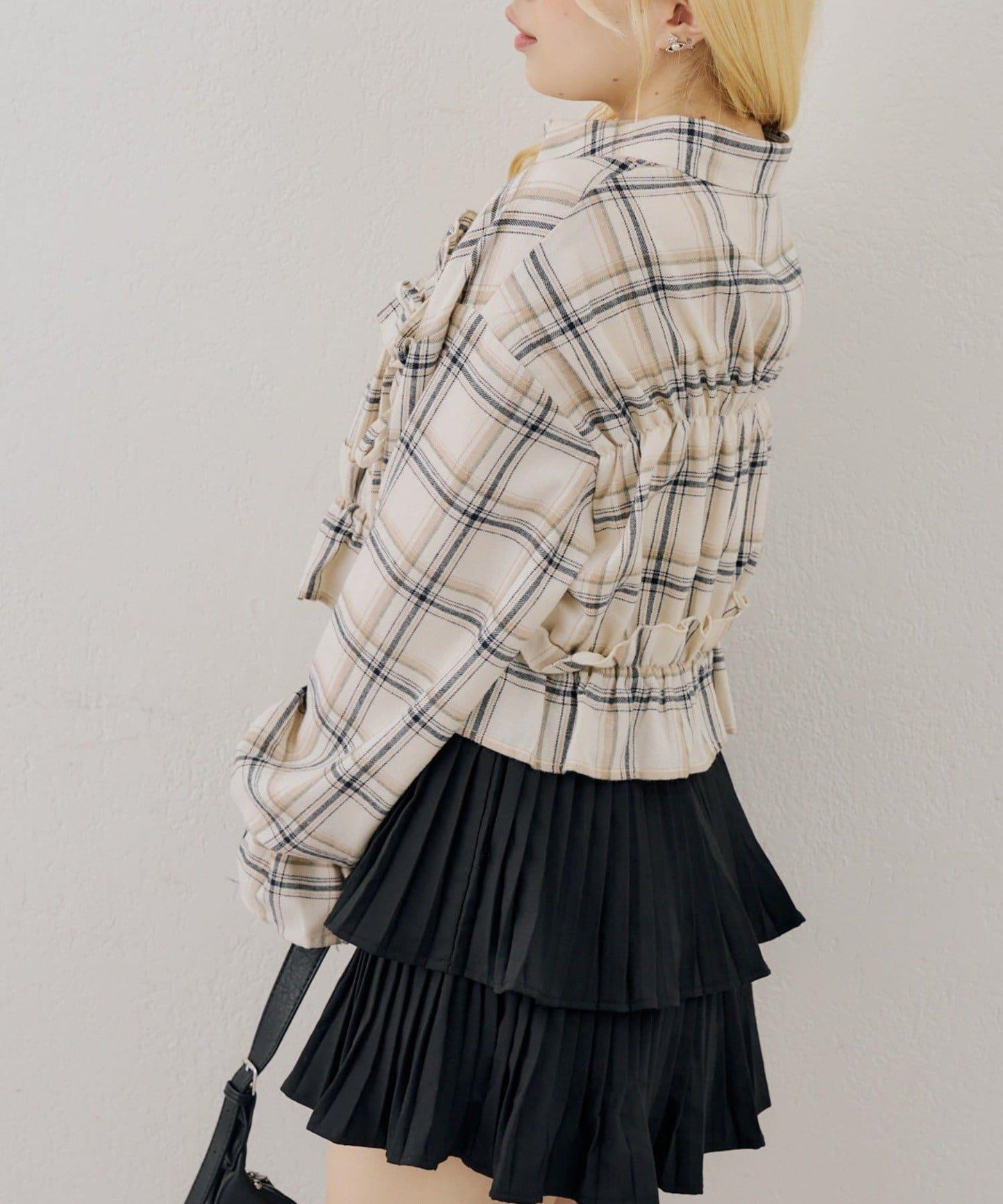 【ANOTHER BRANCH】蝴蝶結綁帶格紋襯衫