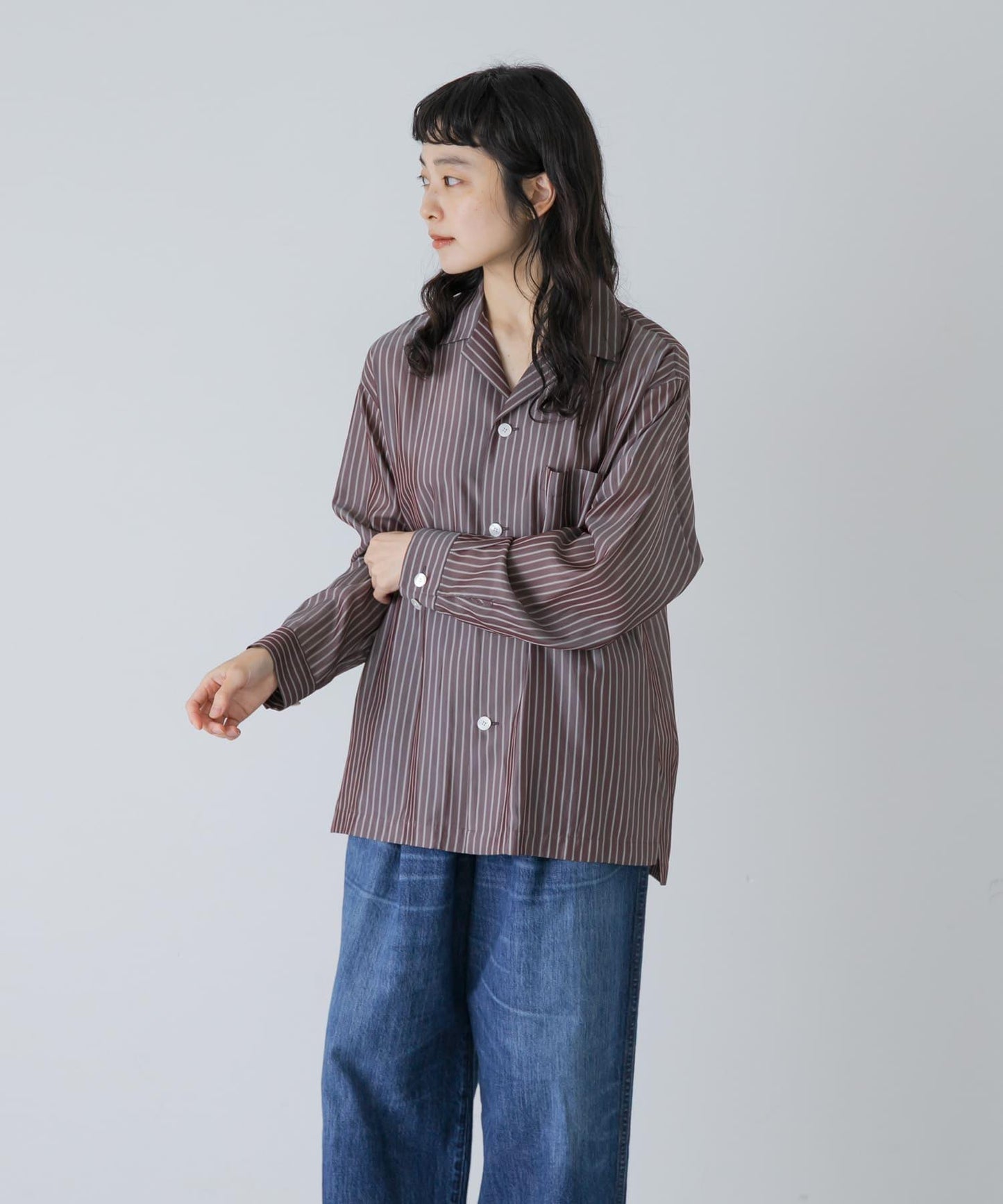 YLEVE ACETATE CUPRO STRIPE PJ SHIRTS