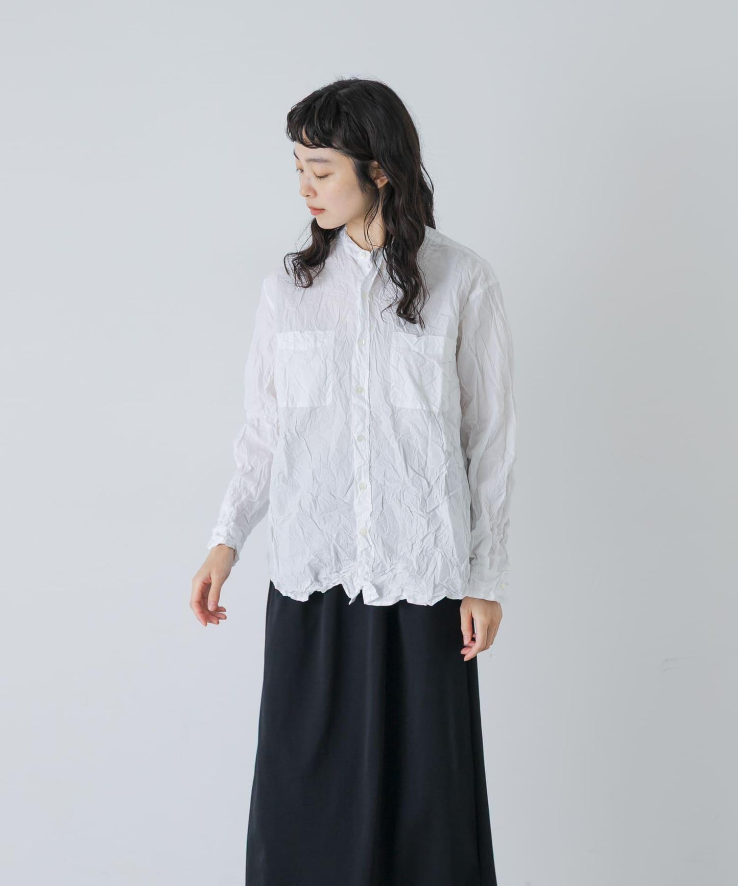 Vas-Y Lentement WRINKLE BANDED COLLAR SHIRTS