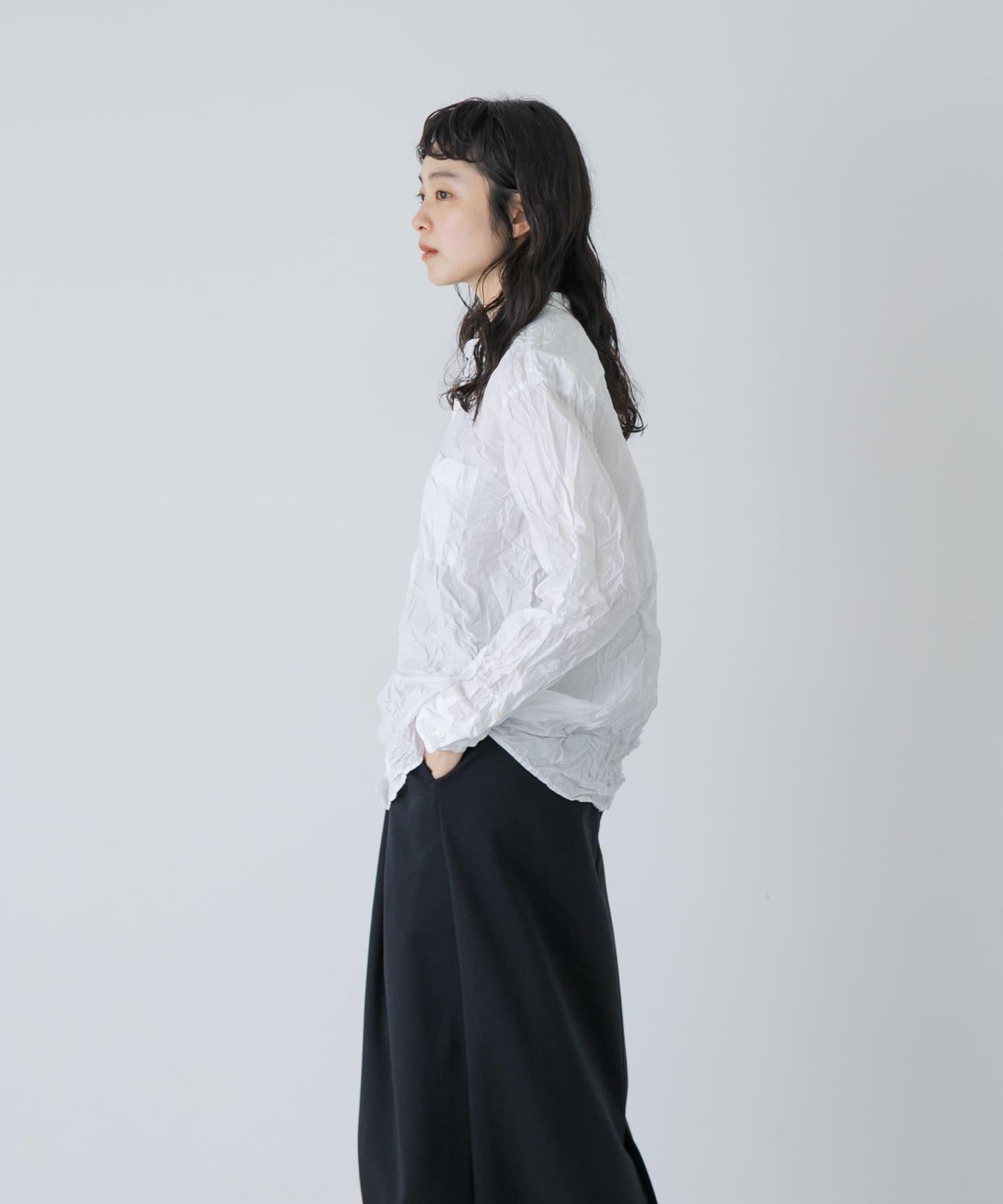 Vas-Y Lentement WRINKLE BANDED COLLAR SHIRTS