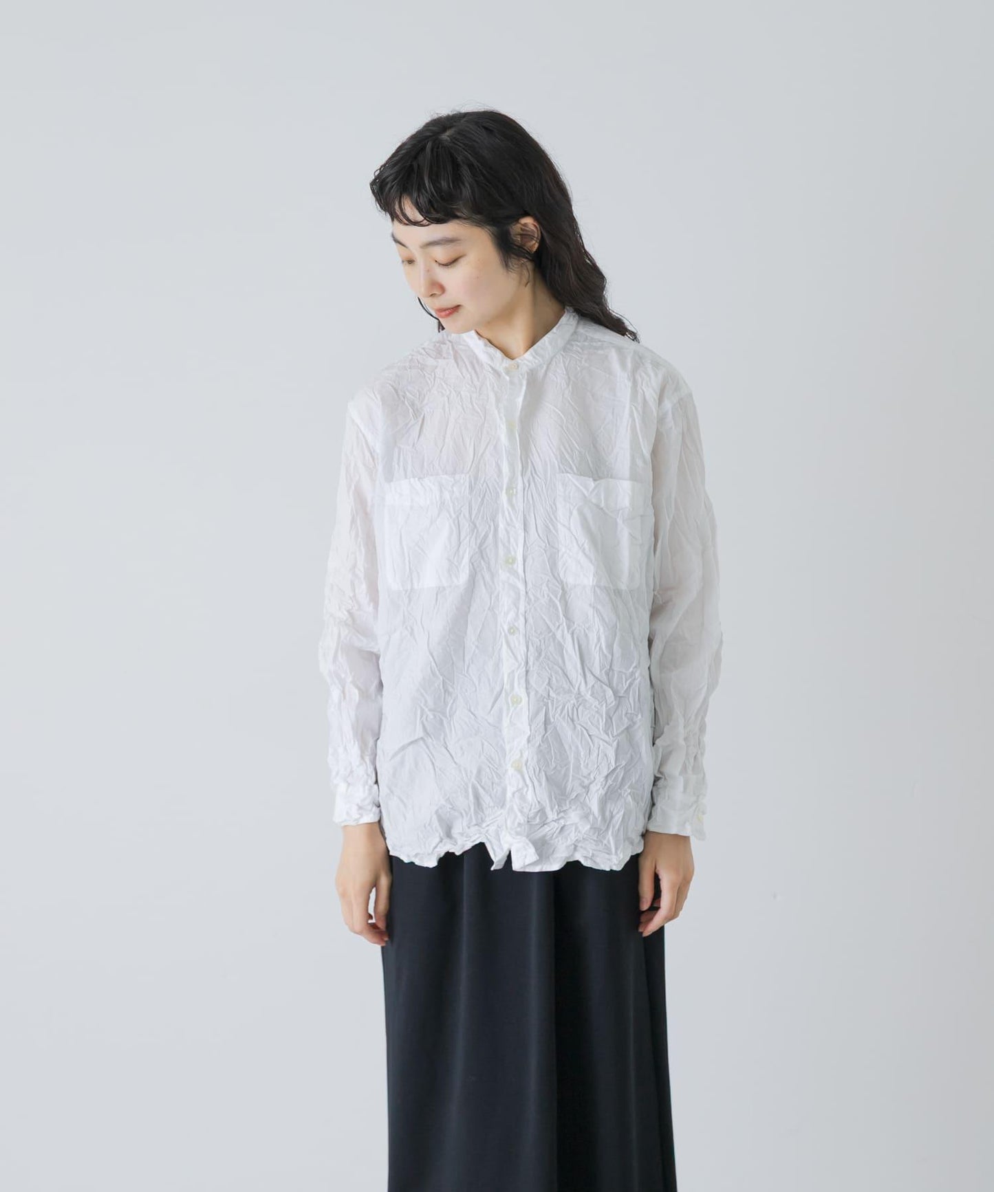 Vas-Y Lentement WRINKLE BANDED COLLAR SHIRTS