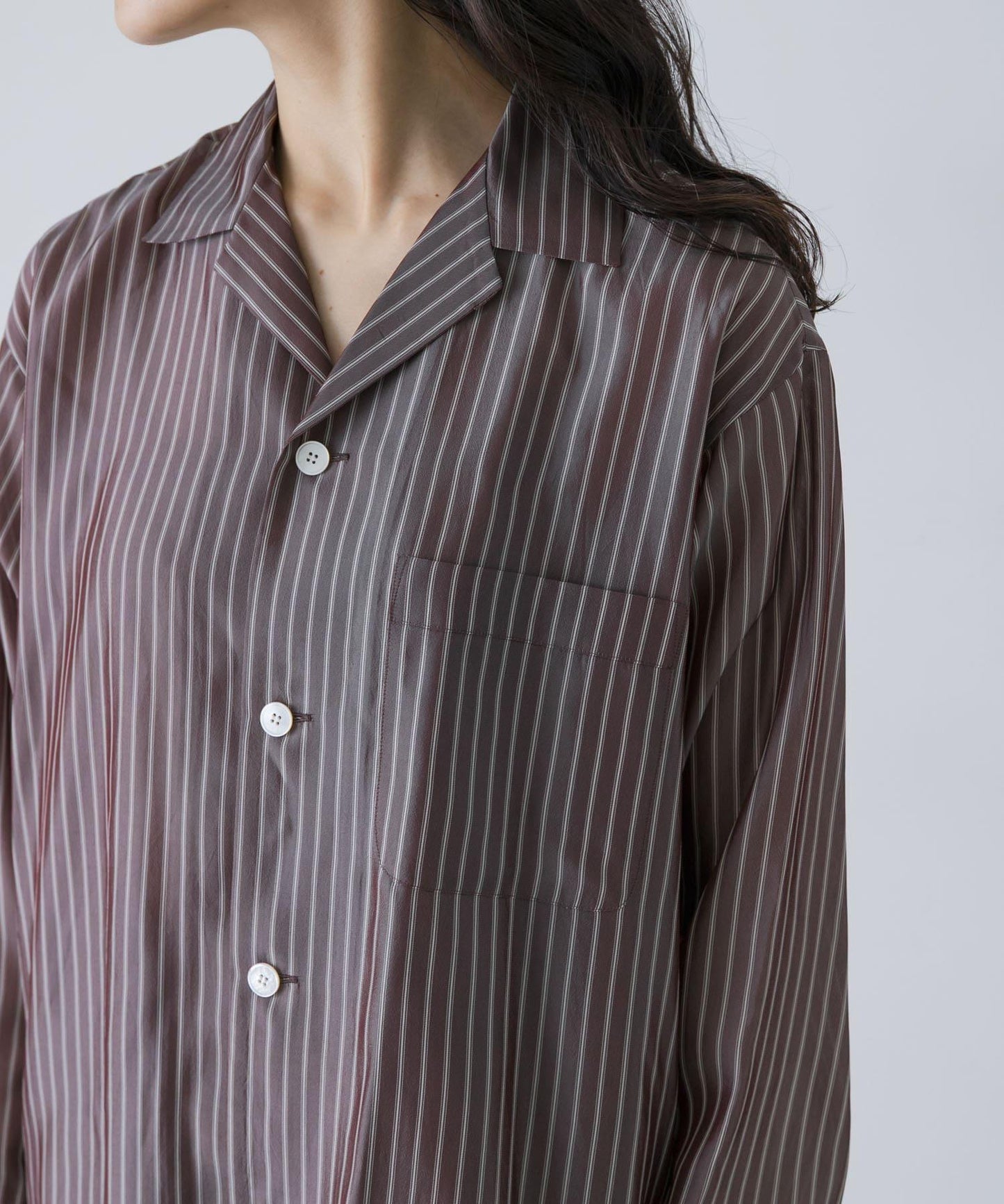 YLEVE ACETATE CUPRO STRIPE PJ SHIRTS