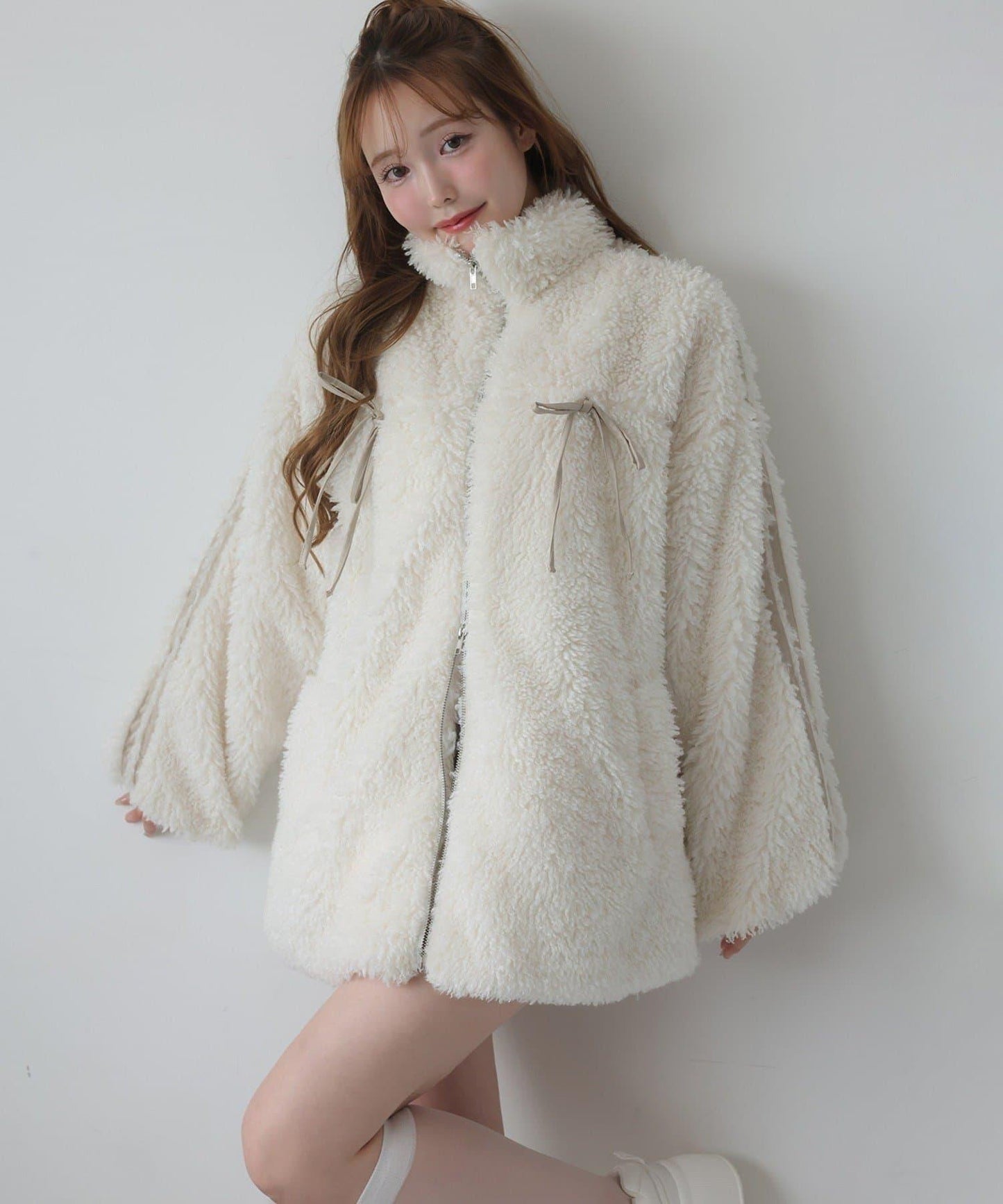 NICE CLAUP 拼色蝴蝶結絎縫寬鬆絎縫外套 女 夾克