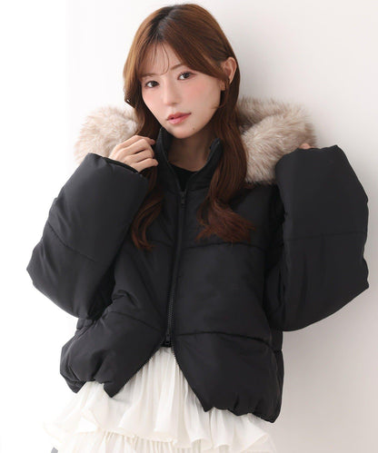 NICE CLAUP 2026冬季款 短款人造毛領人造羽絨服 女