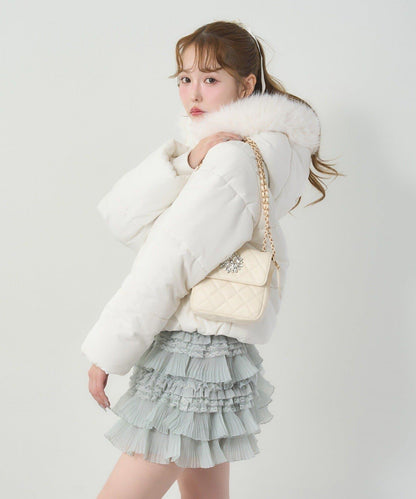 NICE CLAUP 2026冬季款 短款人造毛領人造羽絨服 女