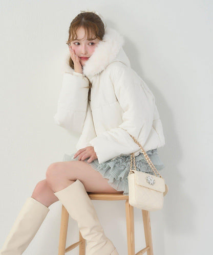 NICE CLAUP 2026冬季款 短款人造毛領人造羽絨服 女
